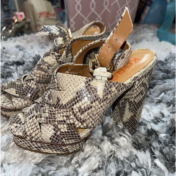 Michael Kors Leather Snake Embossed Platform Heeled Sandals - Picture 5 of 11